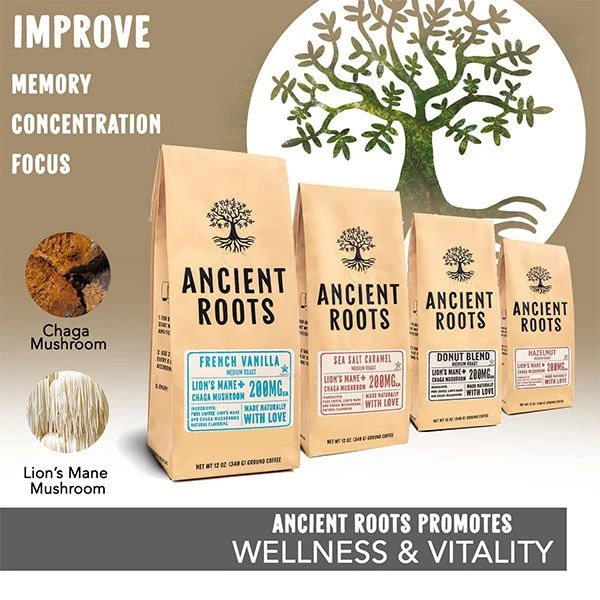 Ancient Roots Sea Salted Caramel Flavored Mushroom Coffee - Salted Caramel Medium Roast Coffee By Corim Premium Blends (12 Ounces) 4 Ancient Roots Sea Salted Caramel Flavored Mushroom Coffee - Salted Caramel Medium Roast Coffee By Corim Premium Blends (12 Ounces) - Image 2