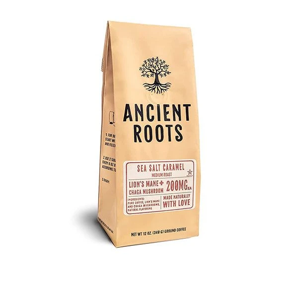 Ancient Roots Sea Salted Caramel Flavored Mushroom Medium Roast Ground Coffee, 4/12 Oz Bags 4 Ancient Roots Sea Salted Caramel Flavored Mushroom Medium Roast Ground Coffee, 4/12 Oz Bags - Image 2