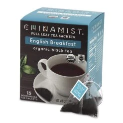 China Mist - English Breakfast Organic Black Full Leaf Tea Sachet, 15 Count Box - Biodegradable And Individually Wrapped -Drink Series Store china mist english breakfast organic black full leaf tea sachet 15 cnt 1box