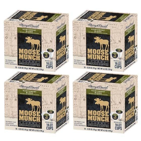 Moose Munch Northwest Blend Coffee Single Serve Coffee By Harry & David, 4/18 Count 3 Moose Munch Northwest Blend Coffee Single Serve Coffee By Harry & David, 4/18 Count