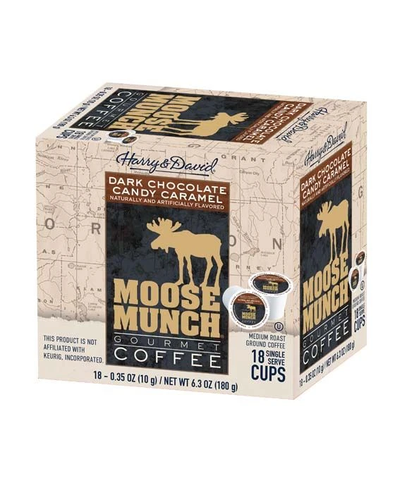 Moose Munch Single Serve Coffee By Harry & David, Dark Chocolate Candy Caramel, 4/18 Count 4 Moose Munch Single Serve Coffee By Harry & David, Dark Chocolate Candy Caramel, 4/18 Count - Image 2