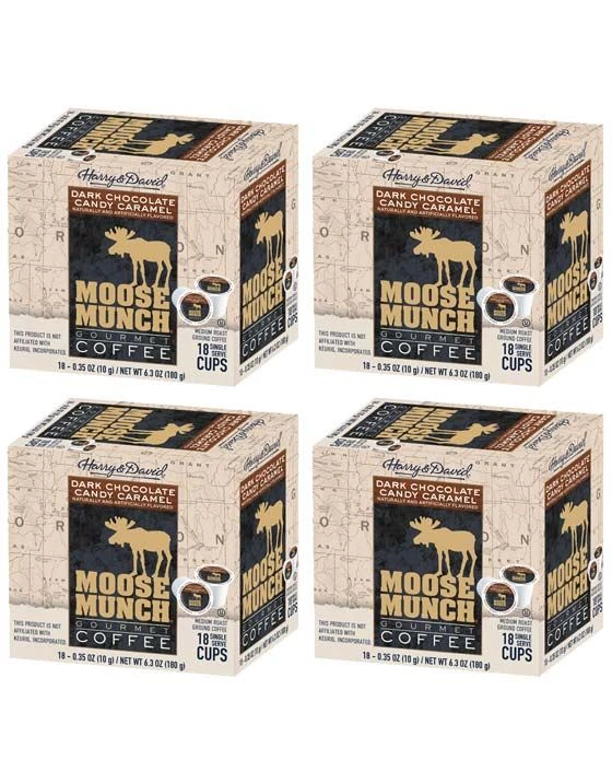 Moose Munch Single Serve Coffee By Harry & David, Dark Chocolate Candy Caramel, 4/18 Count 3 Moose Munch Single Serve Coffee By Harry & David, Dark Chocolate Candy Caramel, 4/18 Count