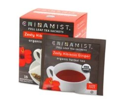 China Mist - Zesty Hibiscus Ginger Organic Black Full Leaf Tea Sachet, 2 Boxes 15 Count Each - Biodegradable And Individually Wrapped -Drink Series Store zestyhibiscusginger teasachets box 730x616 1